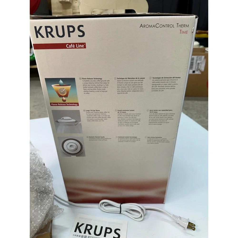 Krups AromaControl Therm Time Coffee Maker White Stainless Thermal Carafe NIB